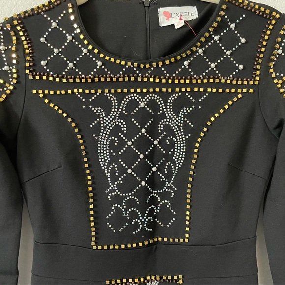 Black Bodycon Dress with Rhinestones - Picture 7 of 13